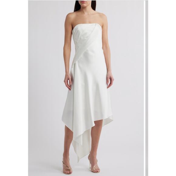 Amsale Dresses & Skirts - Amsale Ivory Strapless Satin Midi Dress - Size 14